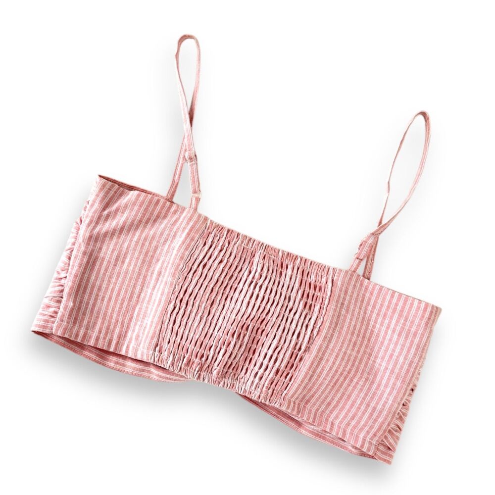 GB Bandeau Pinstriped Pink Linen/Cotton Twist Knot Stretch Back Wm/Jrs Sz XS EUC - Picture 5 of 7